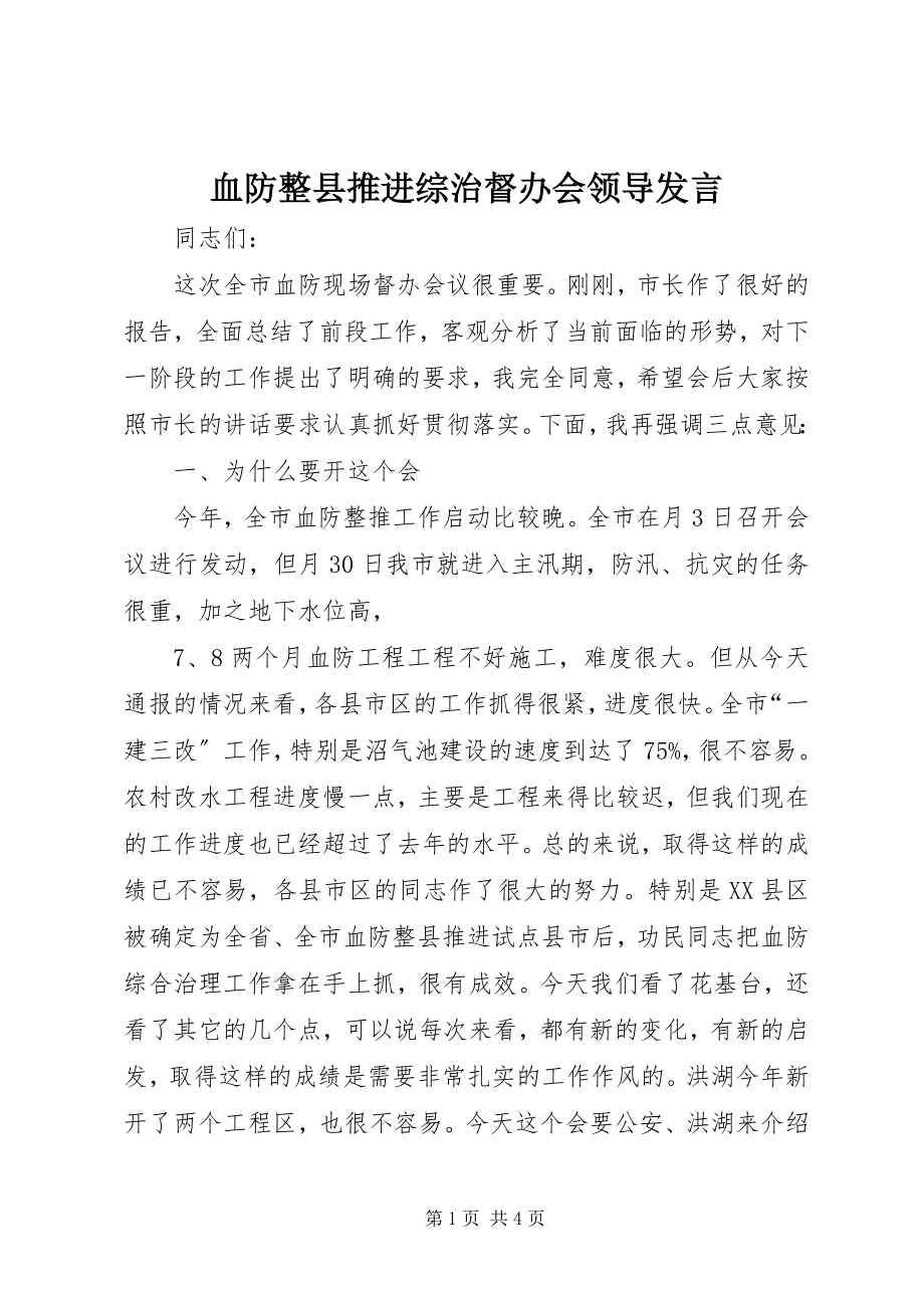 2023年血防整县推进综治督办会领导讲话.docx_第1页