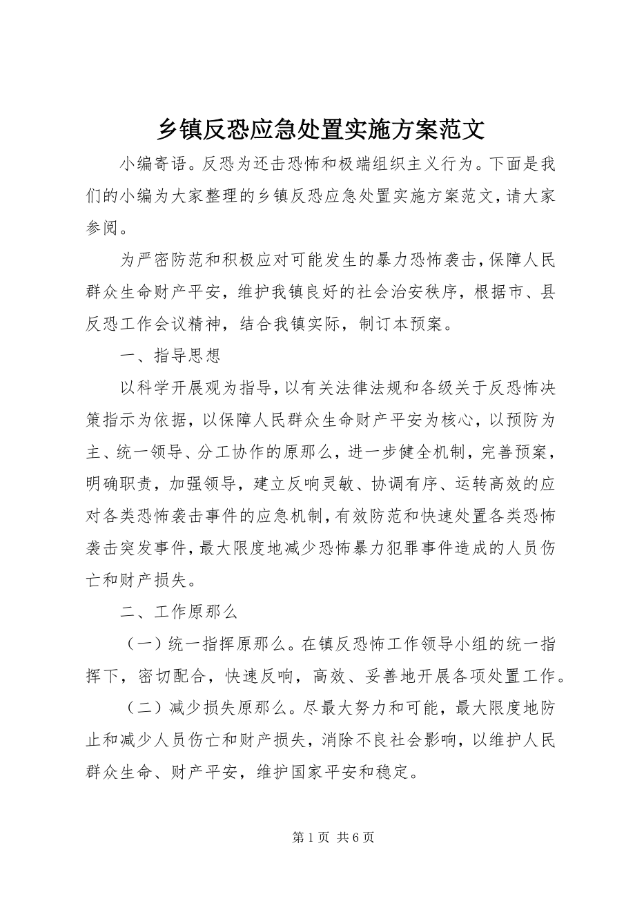 2023年乡镇反恐应急处置实施方案.docx_第1页