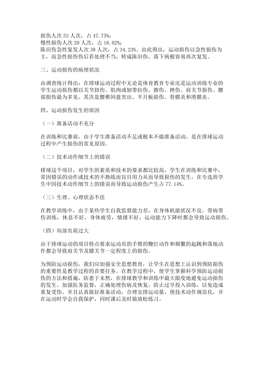 2023年排球专选班学生运动损伤的现状与预防对策.doc_第2页