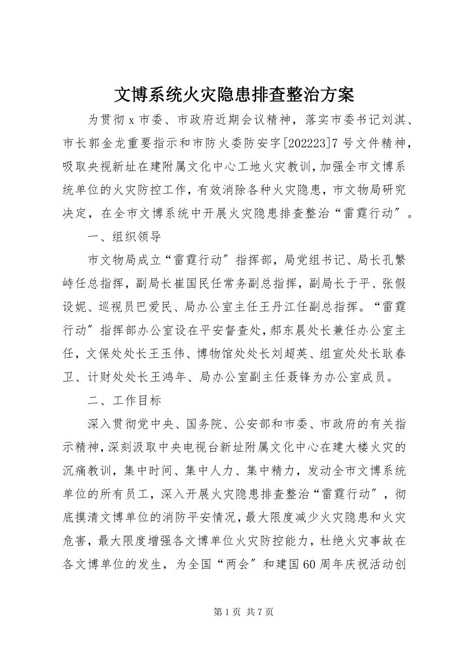 2023年文博系统火灾隐患排查整治方案.docx_第1页