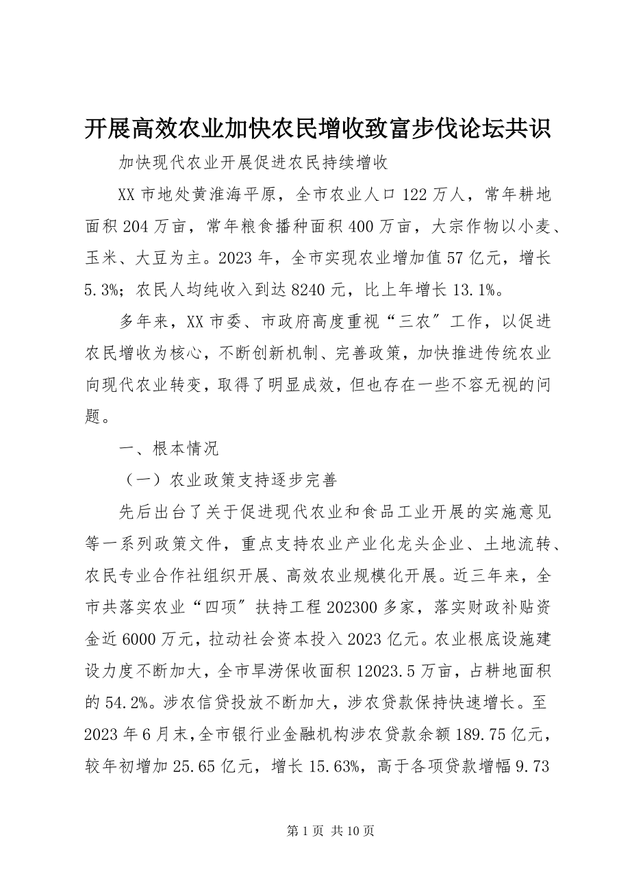 2023年发展高效农业加快农民增收致富步伐论坛共识.docx_第1页