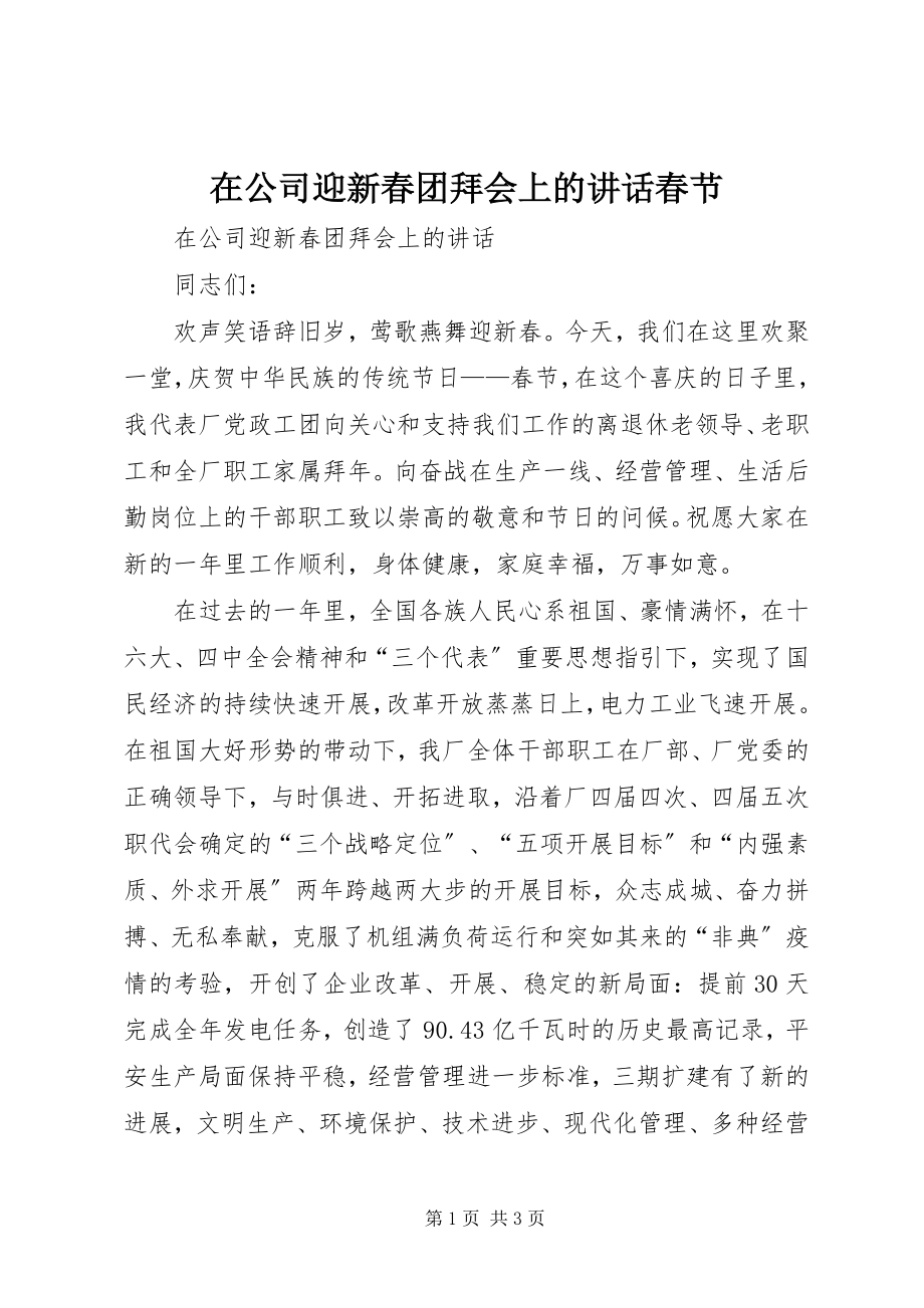 2023年在公司迎新春团拜会上的致辞春节.docx_第1页