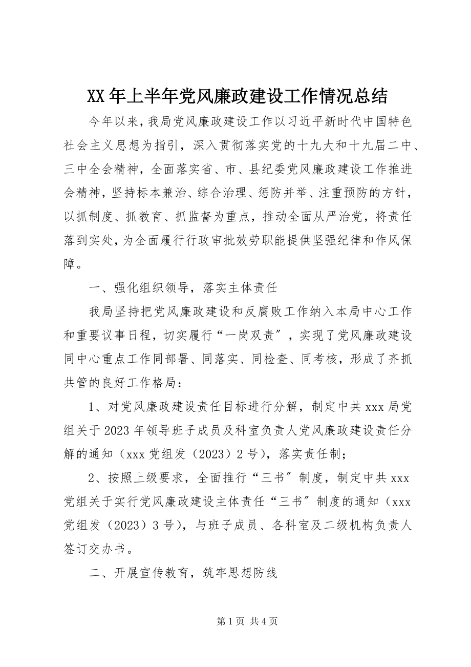 2023年上半年党风廉政建设工作情况总结.docx_第1页