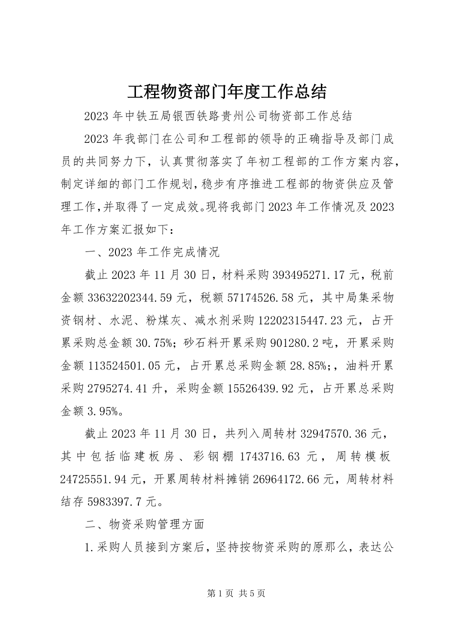 2023年工程物资部门年度工作总结.docx_第1页