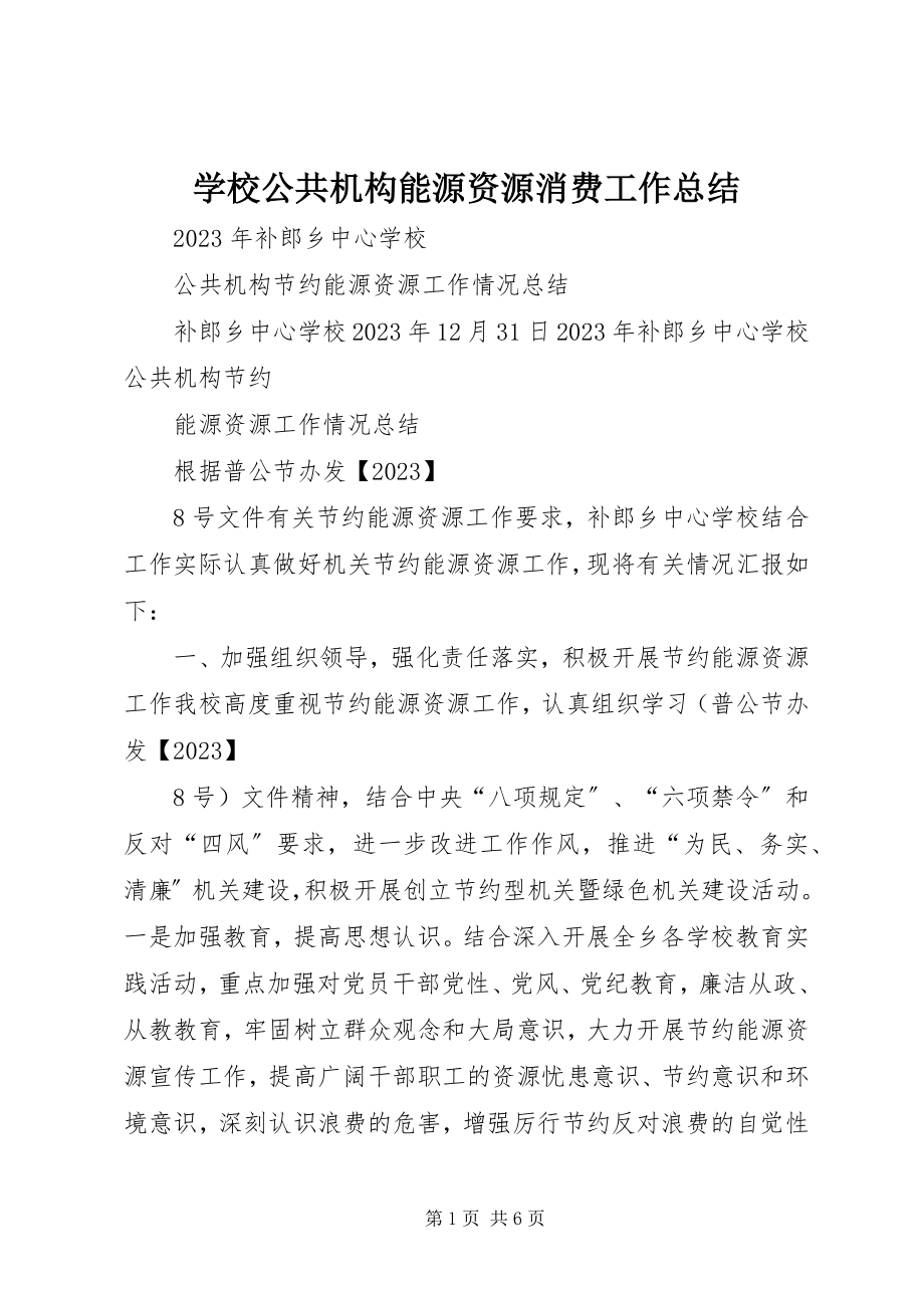 2023年学校公共机构能源资源消费工作总结.docx_第1页