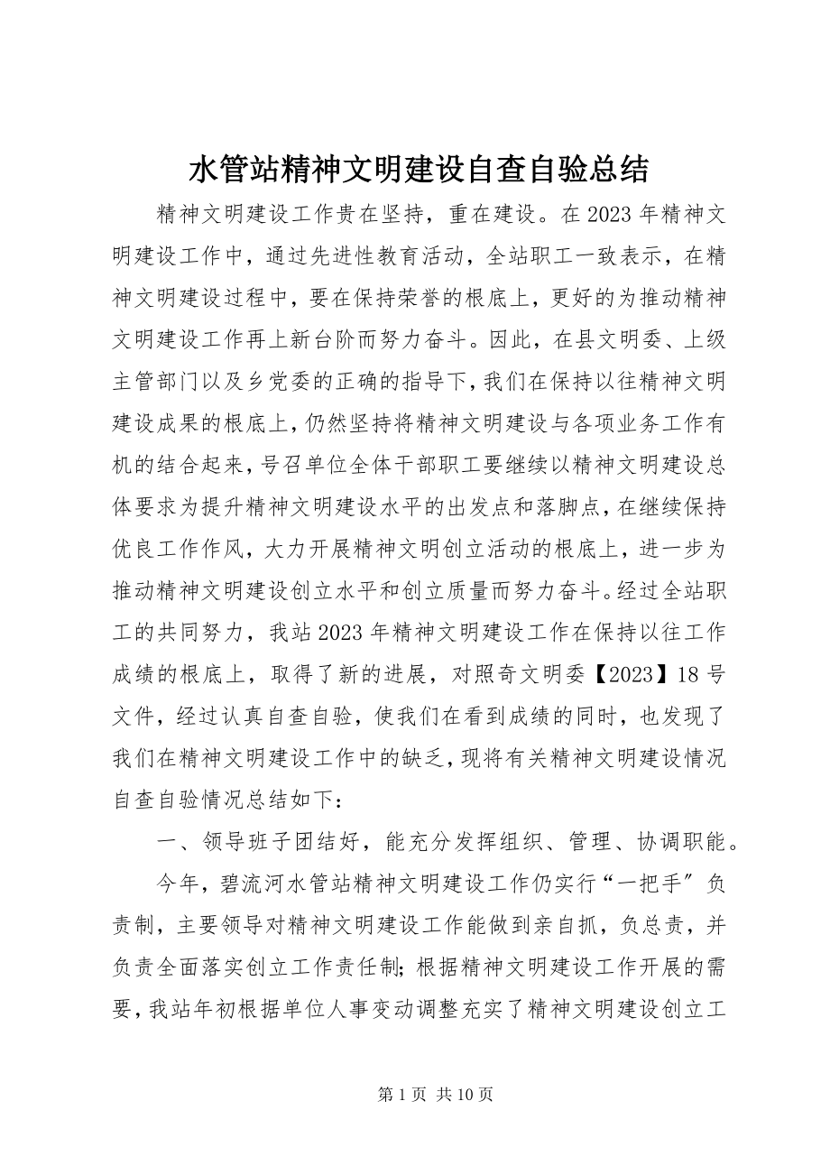 2023年水管站精神文明建设自查自验总结.docx_第1页