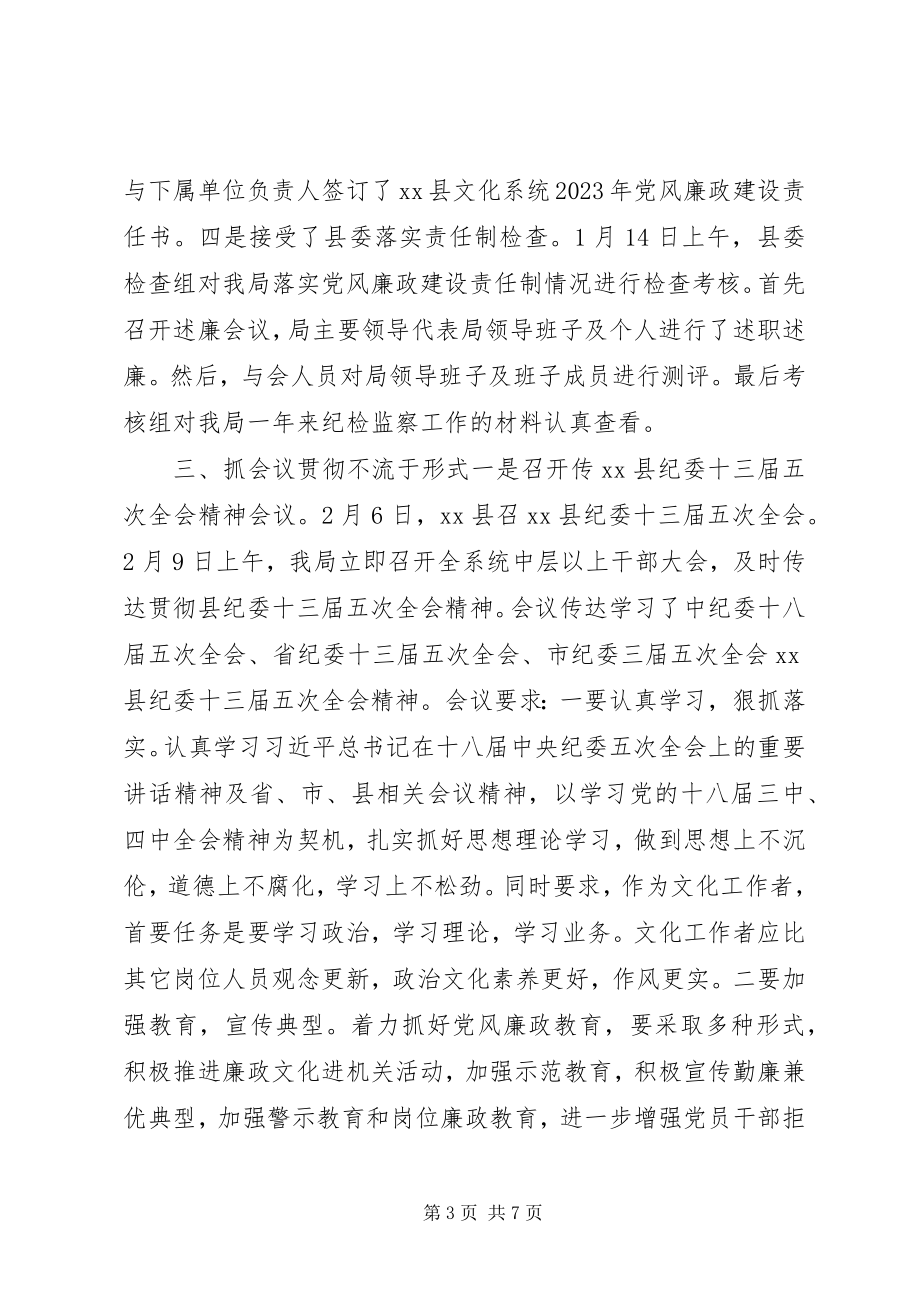 2023年文化局上半年党风廉政建设工作小结.docx_第3页