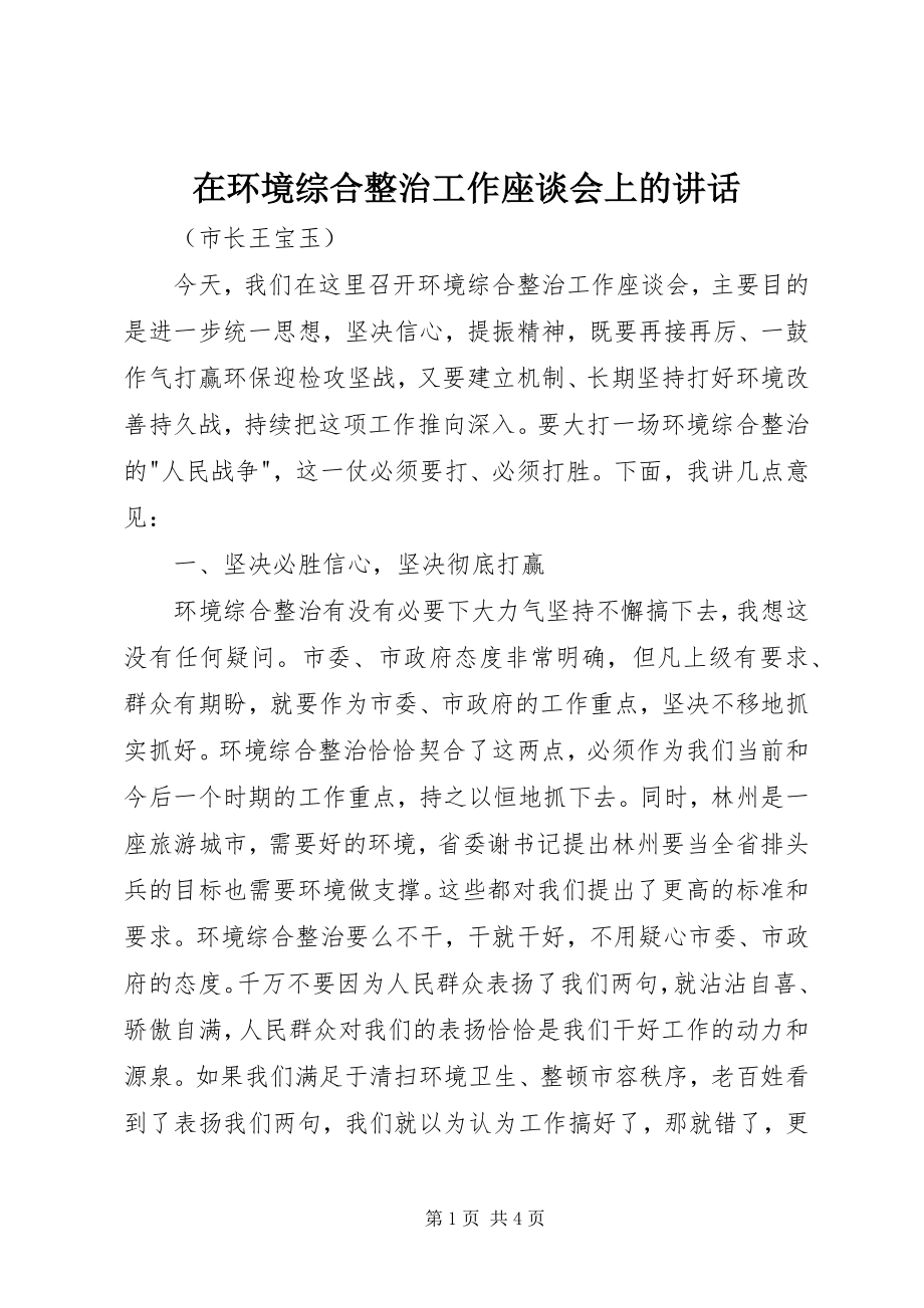 2023年在环境综合整治工作座谈会上的致辞.docx_第1页