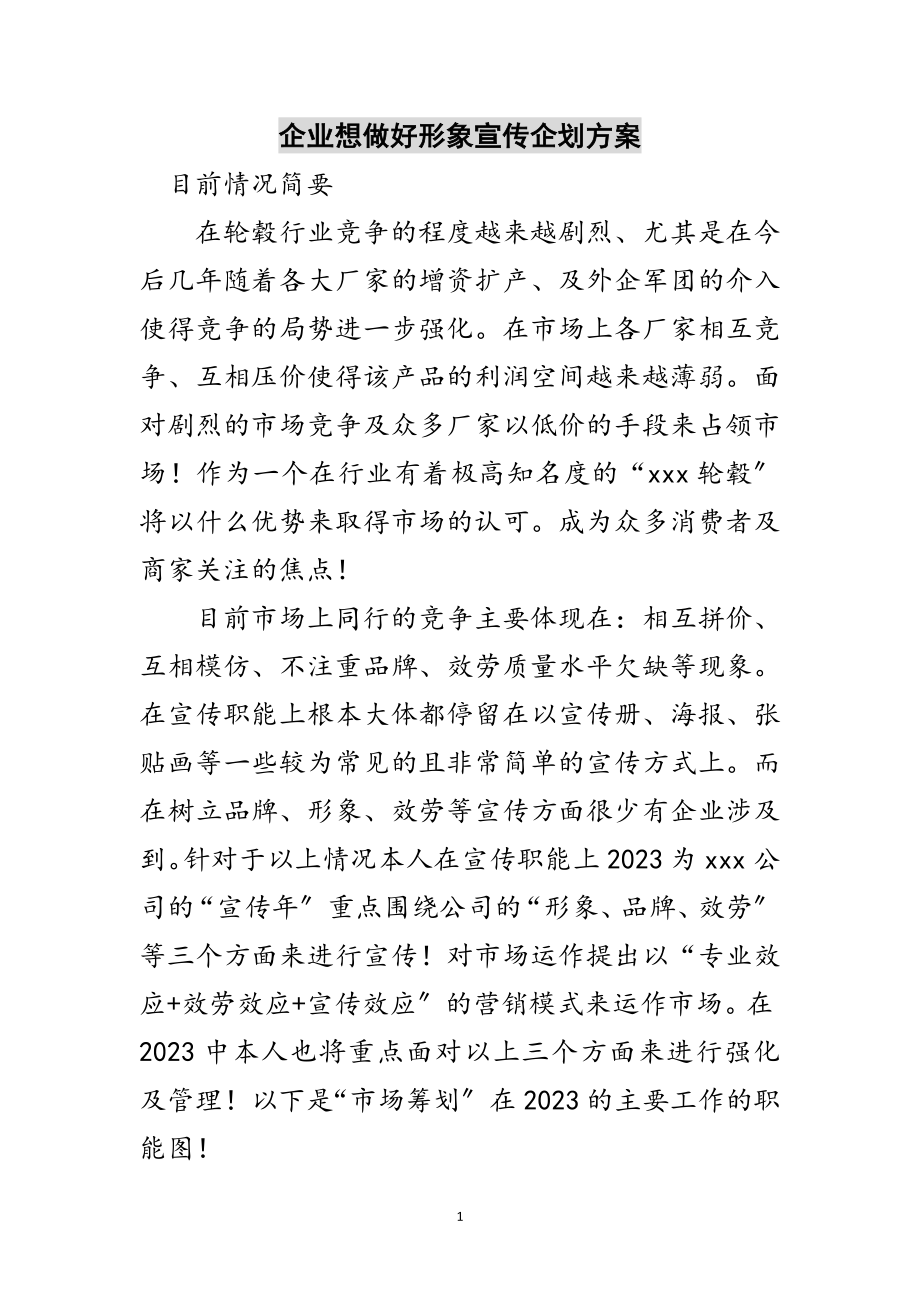 2023年企业想做好形象宣传企划方案范文.doc_第1页