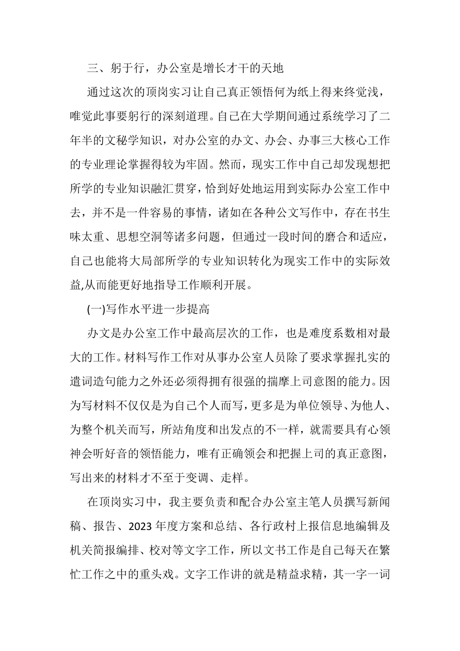 2023年党政办公室顶岗实习总结范文.doc_第3页