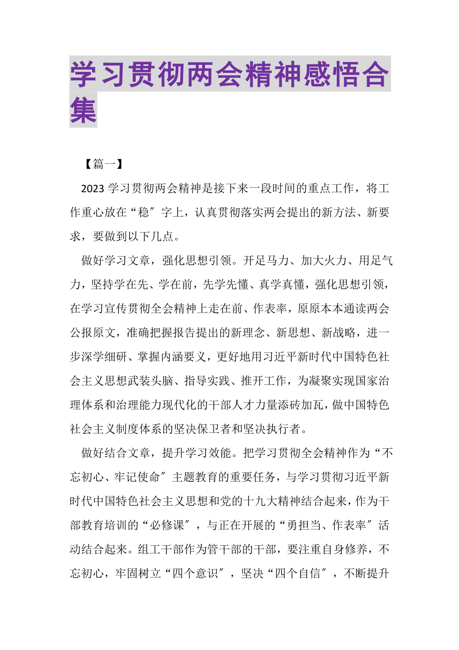 2023年学习贯彻两会精神感悟合集.doc_第1页