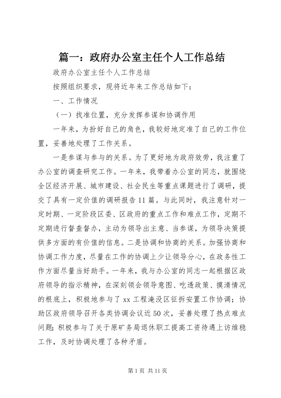 2023年政府办公室主任个人工作总结.docx_第1页