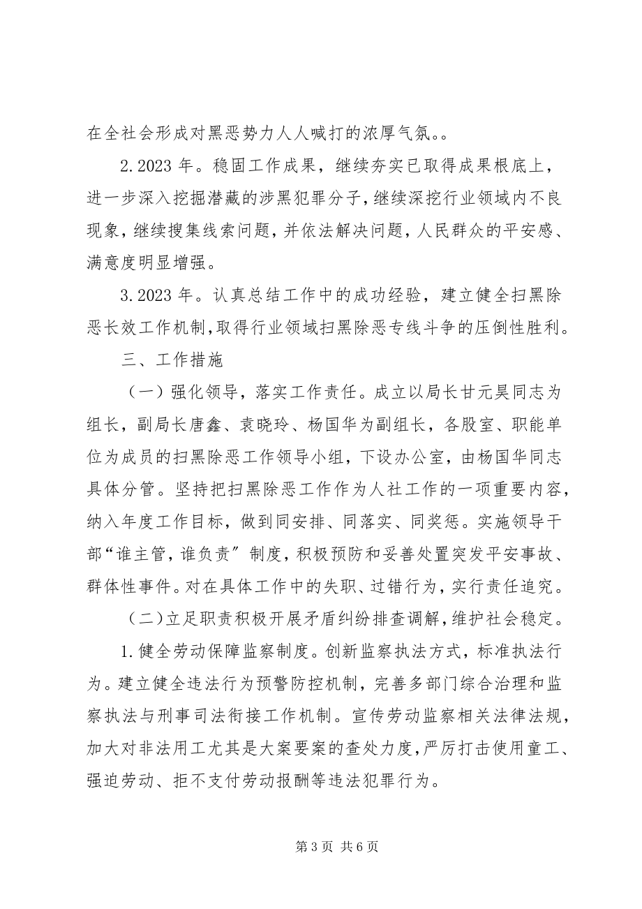 2023年人力资源和社会保障局扫黑除恶专项斗争实施方案.docx_第3页