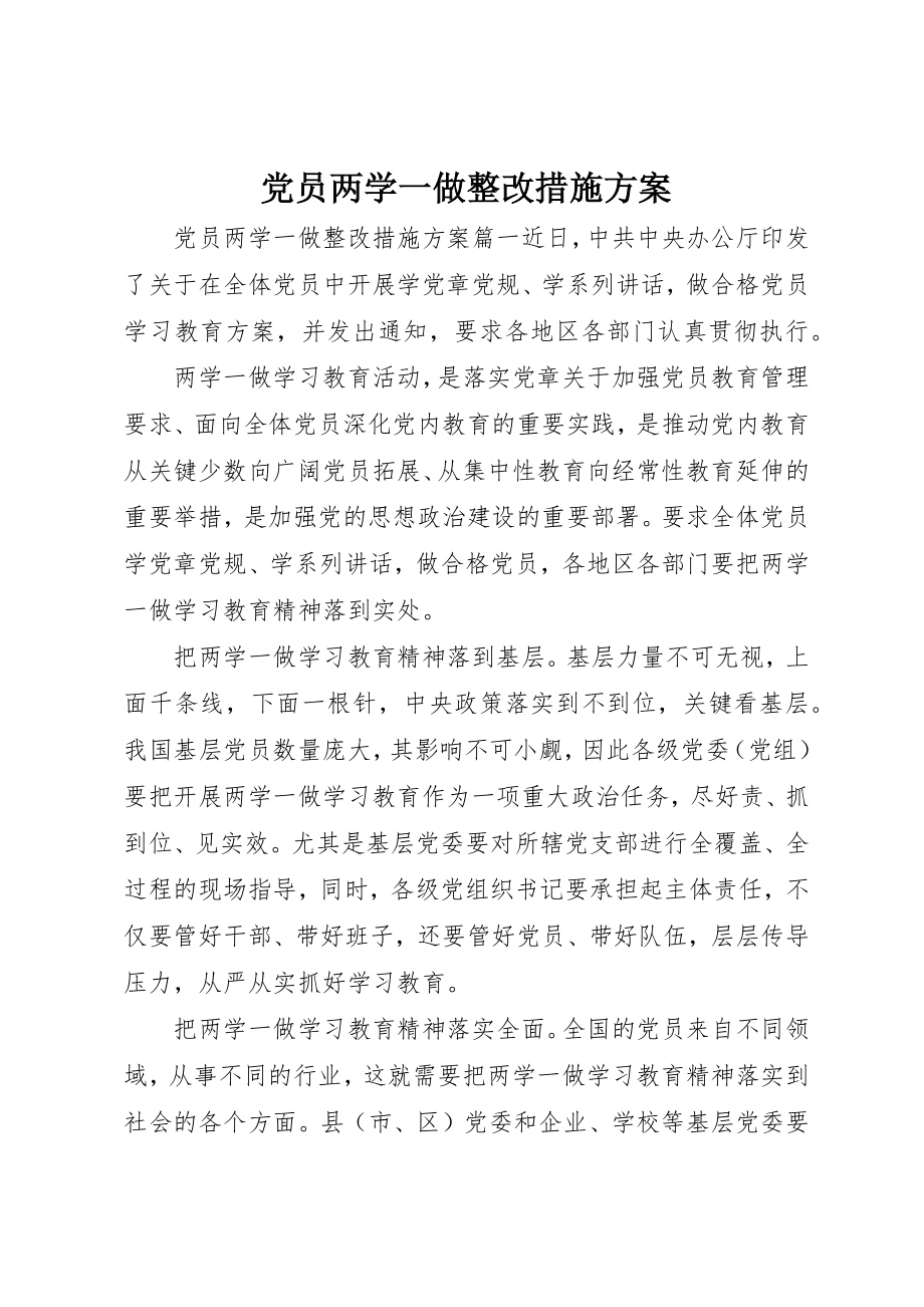 2023年党员两学一做整改措施计划.docx_第1页