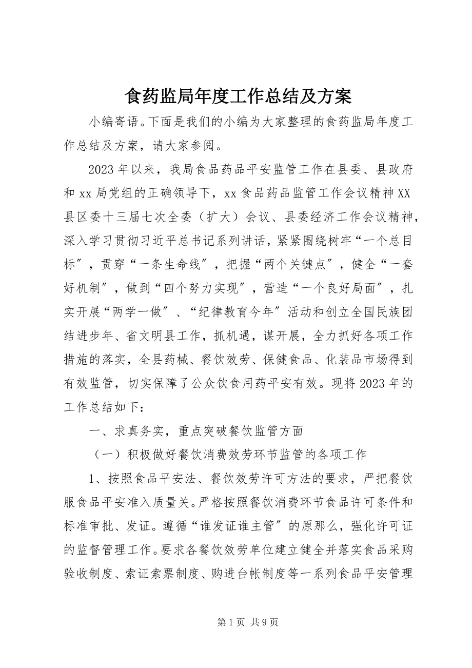 2023年食药监局年度工作总结及计划.docx_第1页