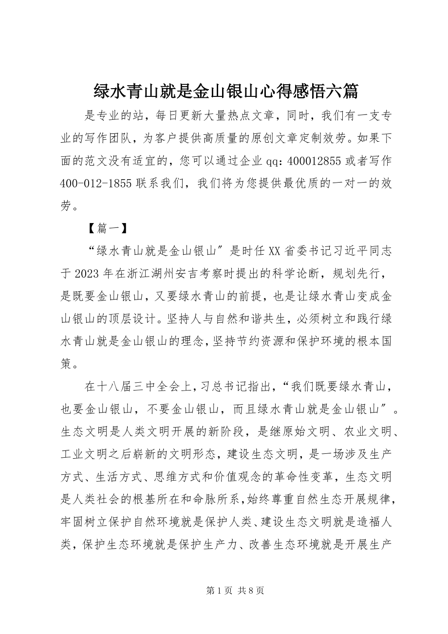 2023年绿水青山就是金山银山心得感悟六篇.docx_第1页