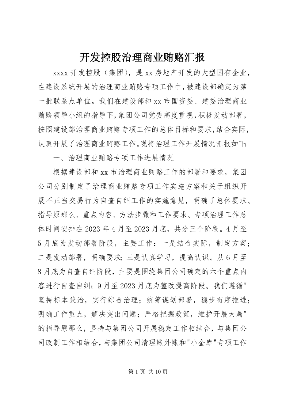 2023年开发控股有限公司治理商业贿赂汇报.docx_第1页