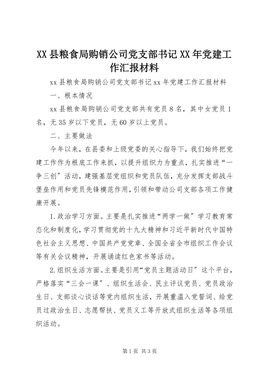 2023年XX县粮食局购销公司党支部书记党建工作汇报材料新编.docx_第1页