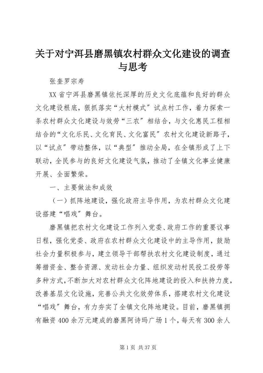 2023年对宁洱县磨黑镇农村群众文化建设的调查与思考.docx_第1页