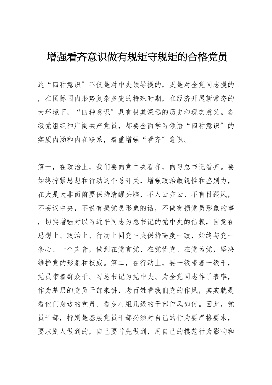 2023年增强看齐意识做有规矩守规矩的合格党员.doc_第1页