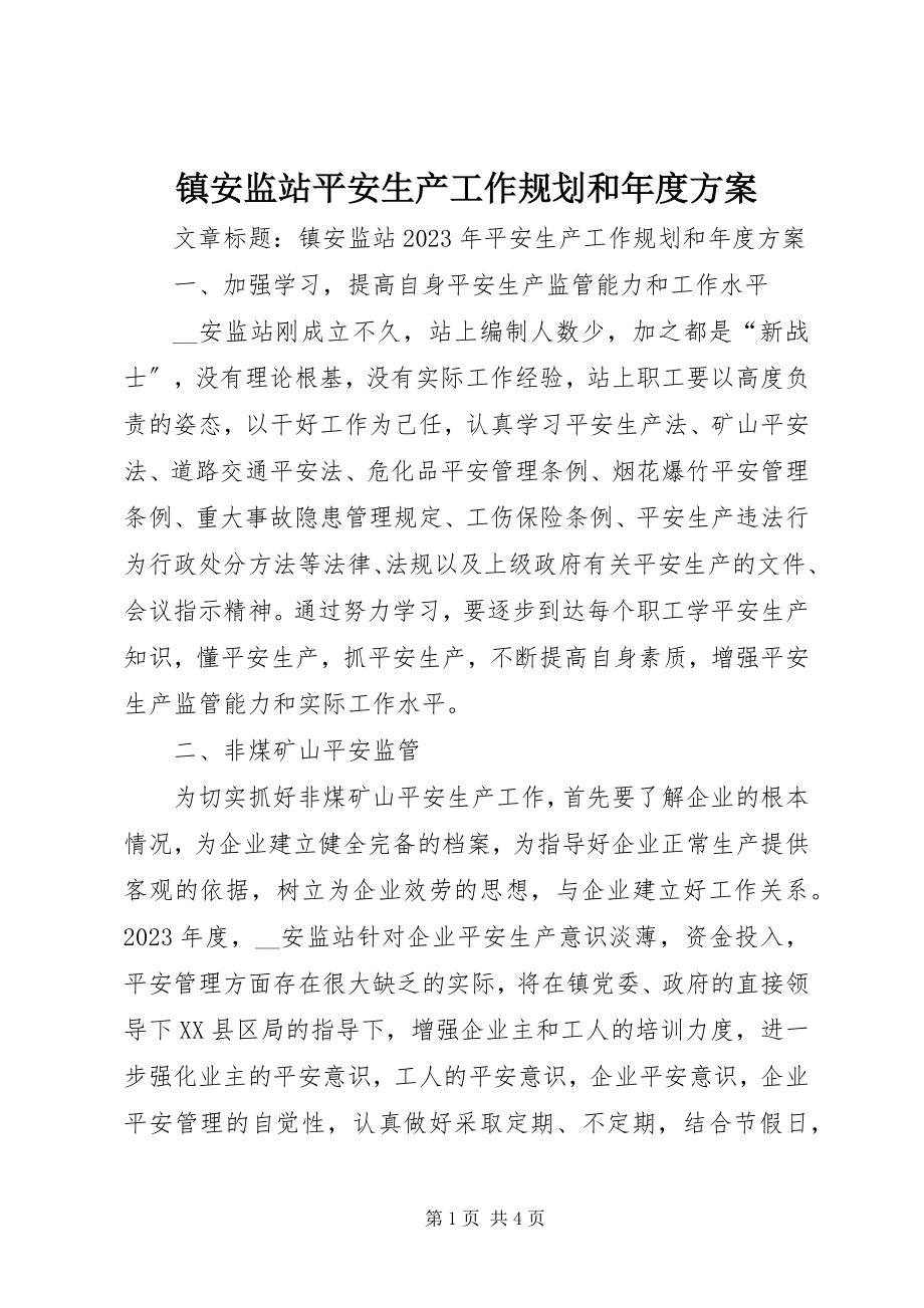 2023年镇安监站安全生产工作规划和年度计划.docx_第1页