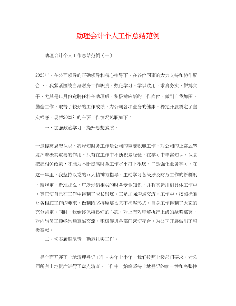 2023年助理会计个人工作总结范例.docx_第1页