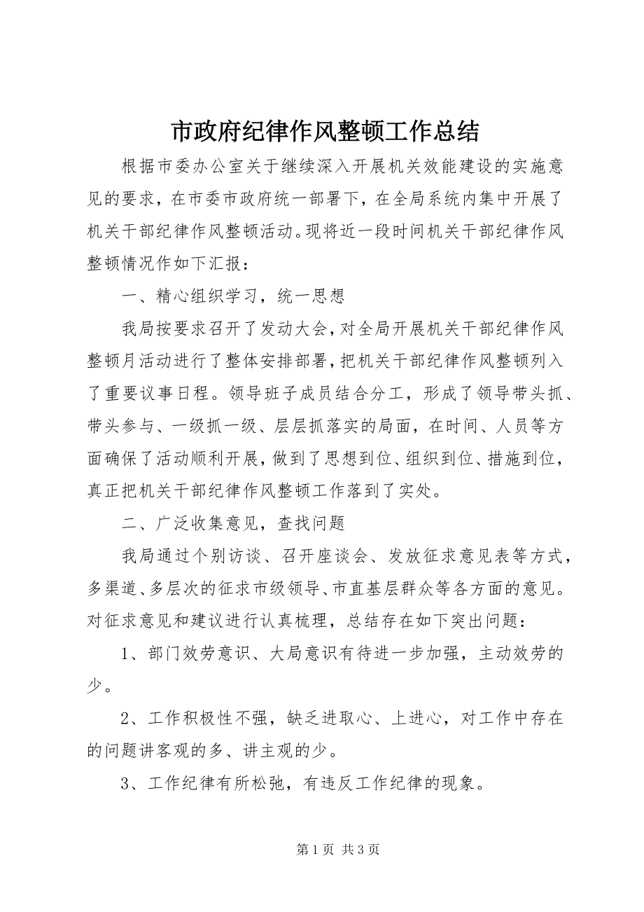 2023年市政府纪律作风整顿工作总结.docx_第1页