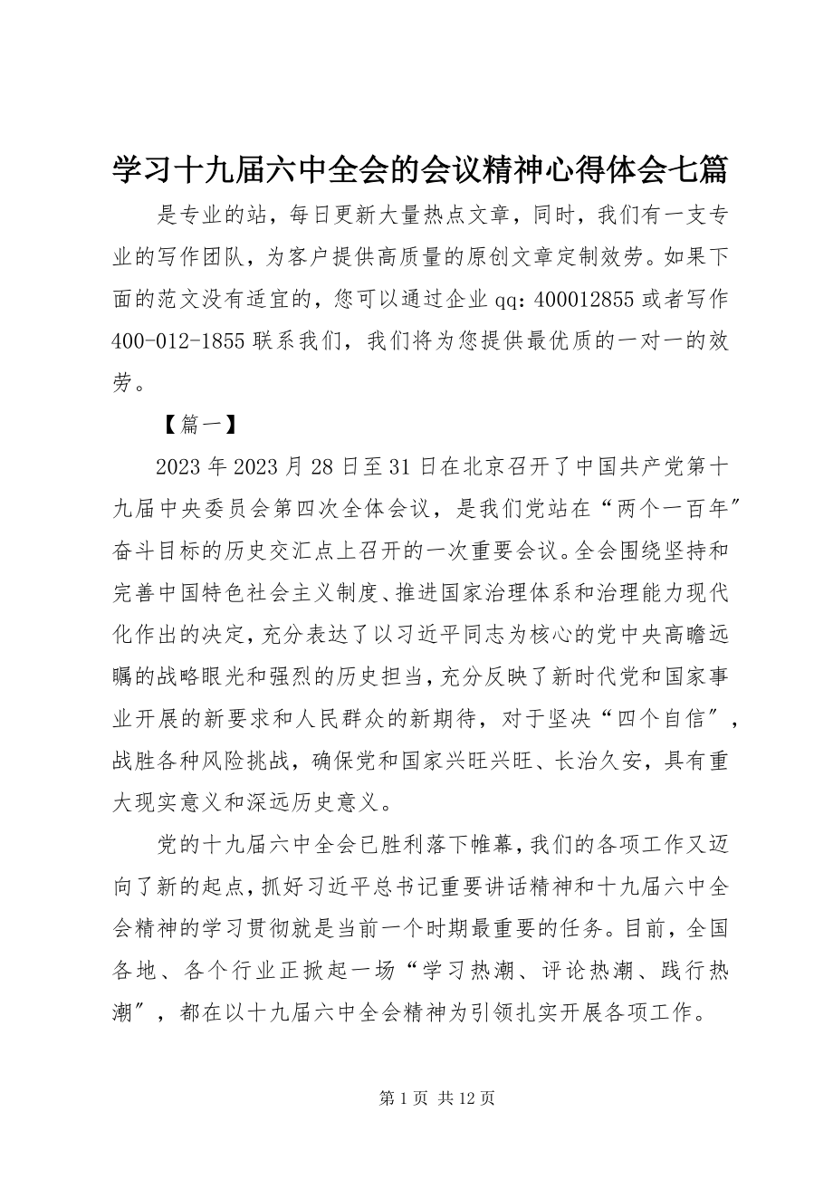 2023年学习十九届四中全会的会议精神心得体会七篇.docx_第1页