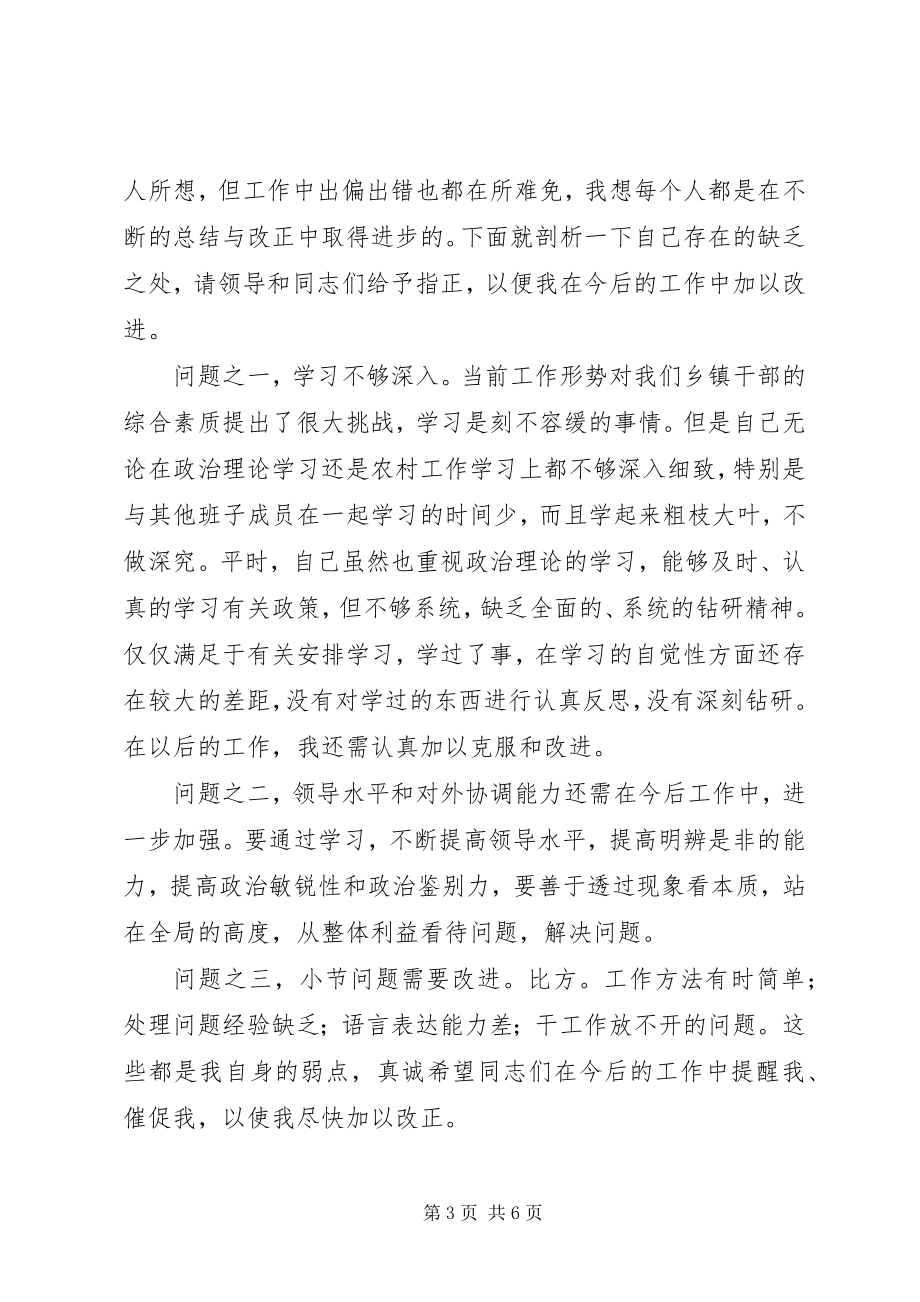 2023年乡委员会副书记领导班子民主生活会讲话材料.docx_第3页