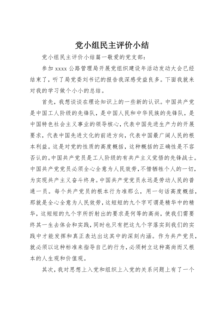 2023年党小组民主评价小结.docx_第1页