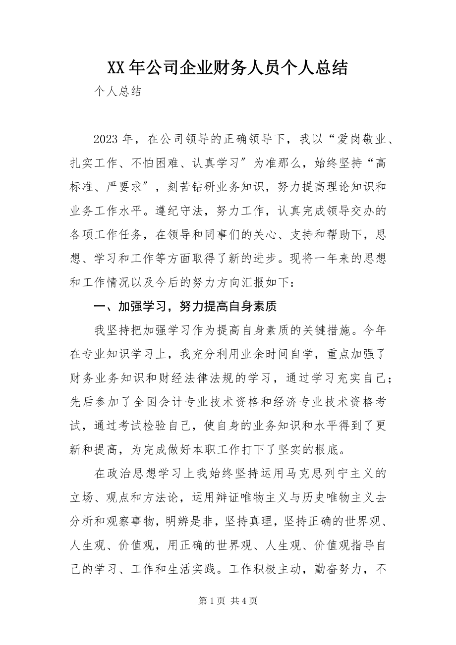 2023年公司企业财务人员个人总结.docx_第1页