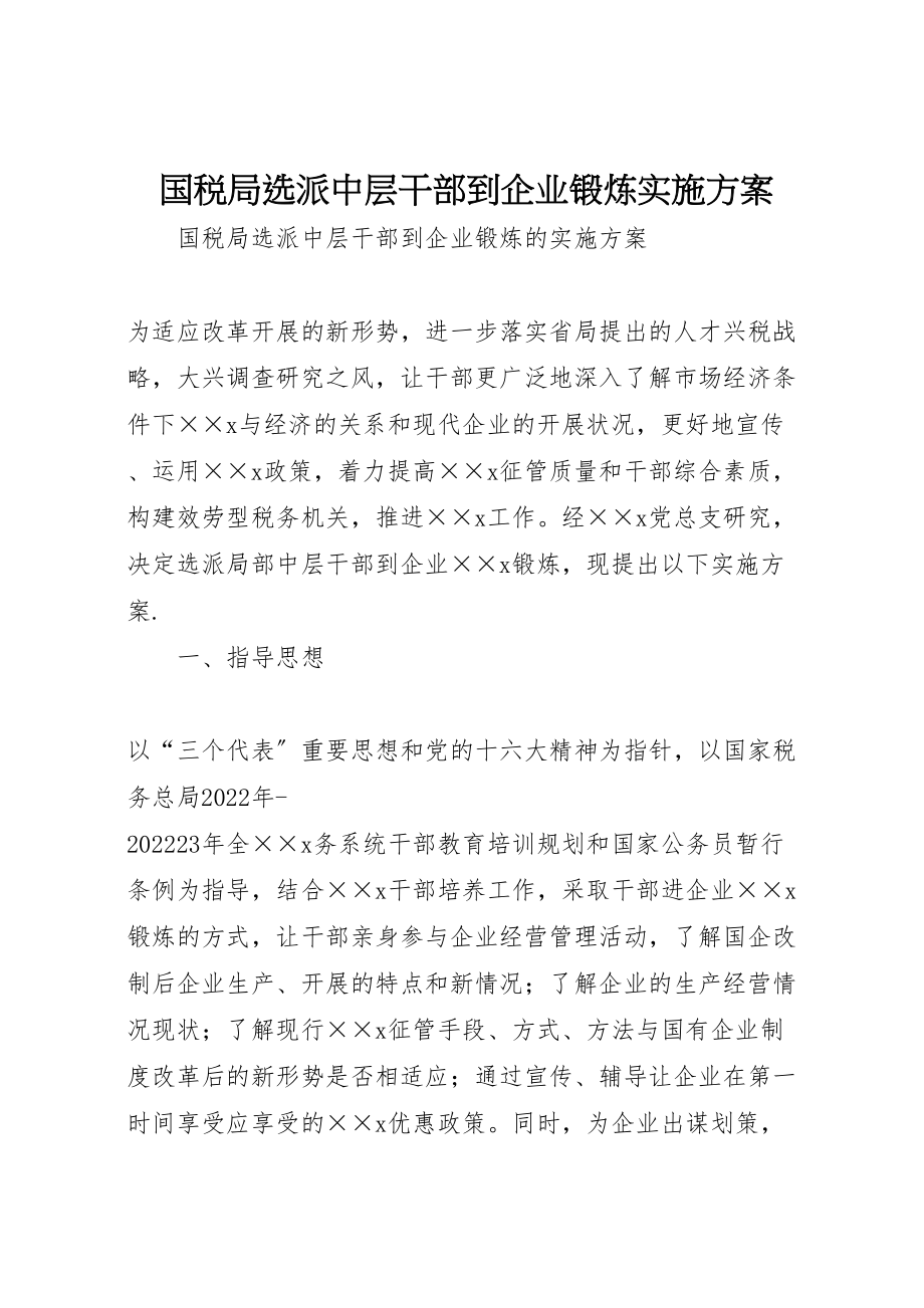 2023年国税局选派中层干部到企业锻炼实施方案 .doc_第1页