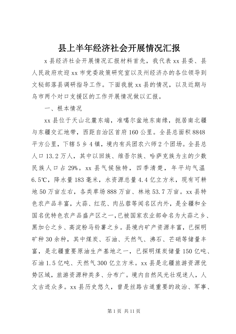 2023年县上半年经济社会发展情况汇报.docx_第1页