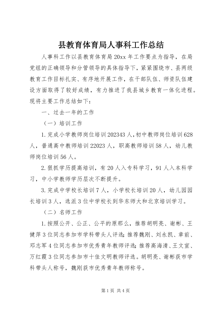 2023年县教育局人事科工作总结.docx_第1页