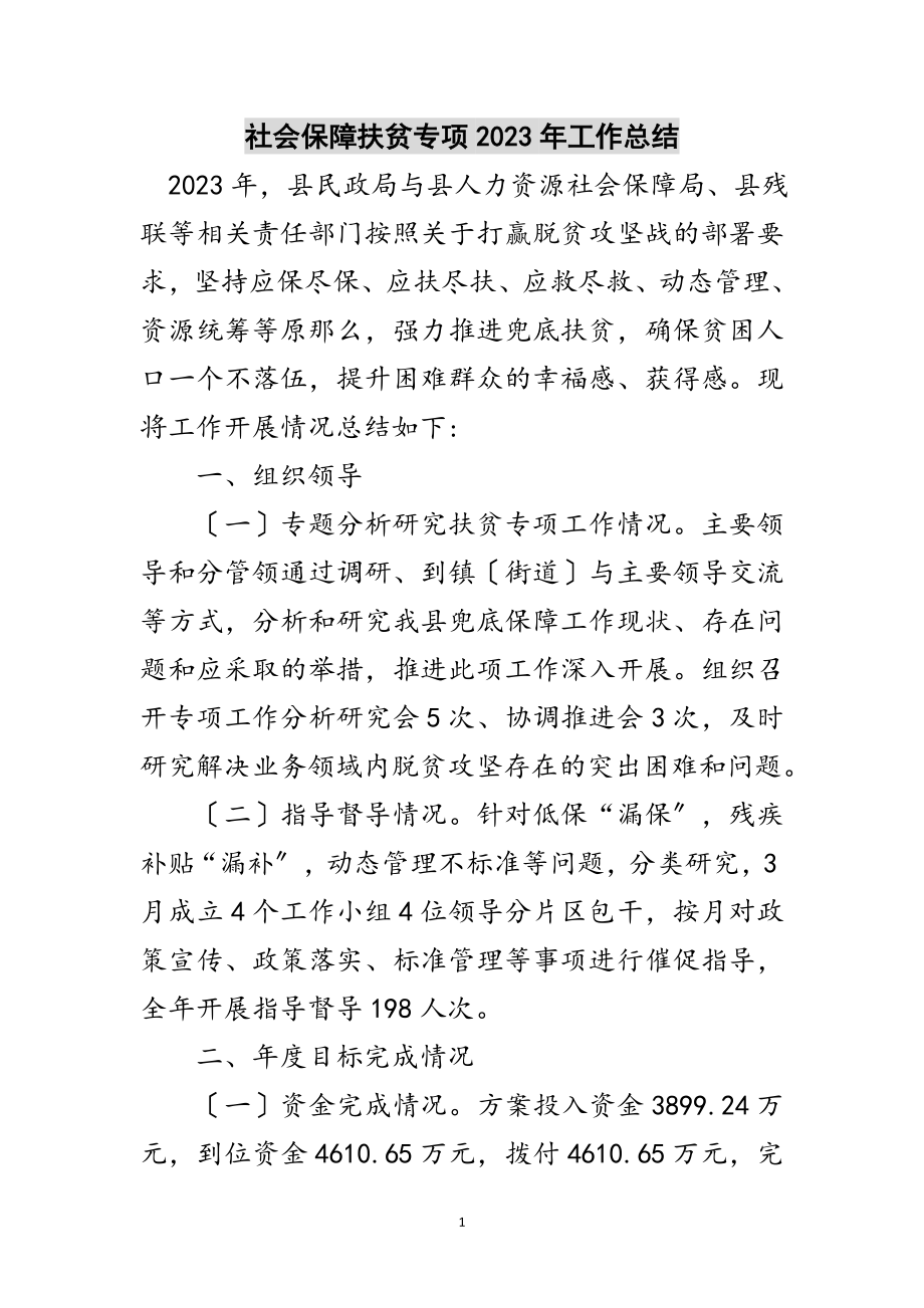 2023年社会保障扶贫专项年工作总结范文.doc_第1页