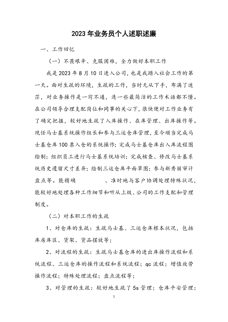 2023年业务员个人述职述廉.docx_第1页