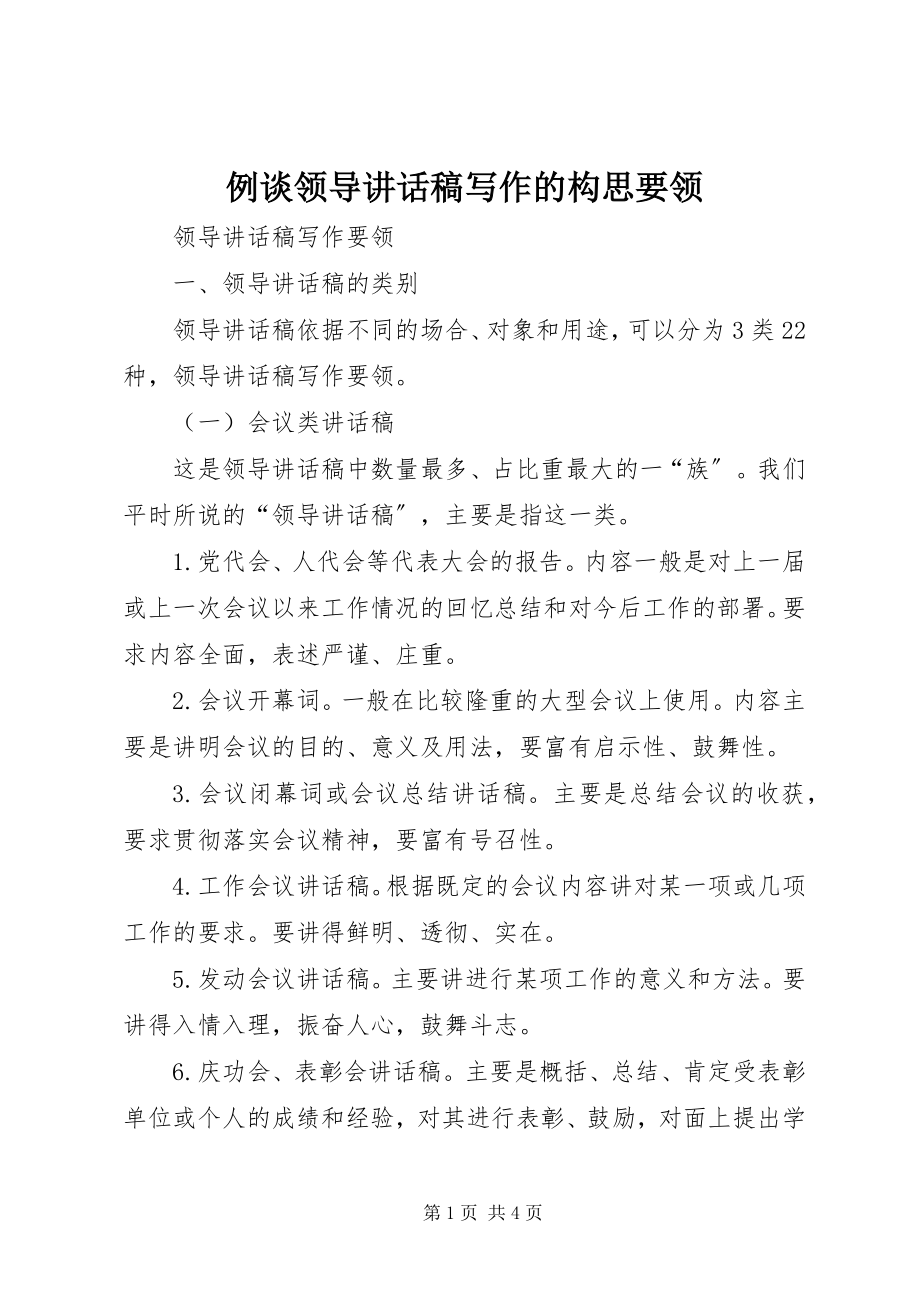 2023年例谈领导致辞稿写作的构思要领.docx_第1页