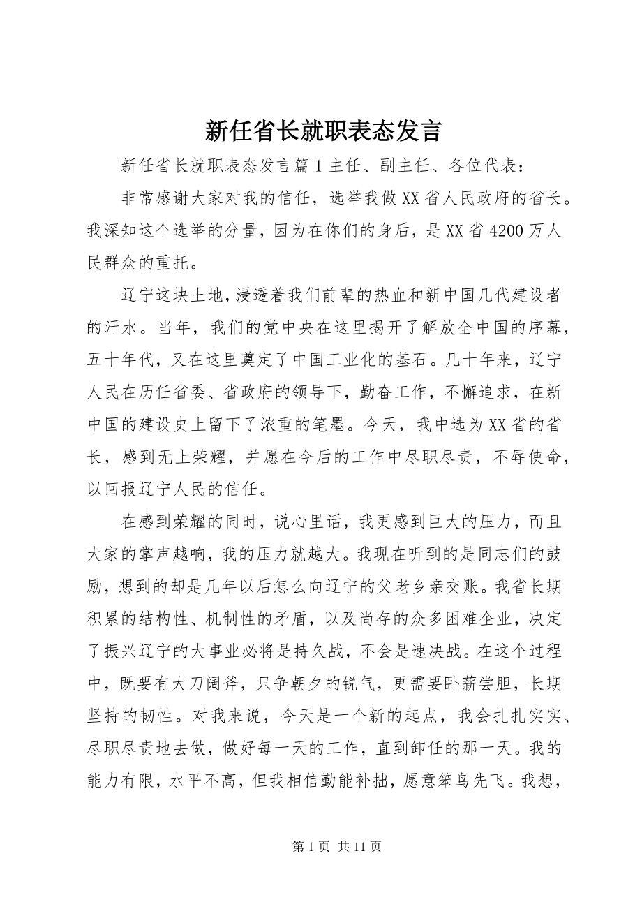 2023年新任省长就职表态发言.docx_第1页