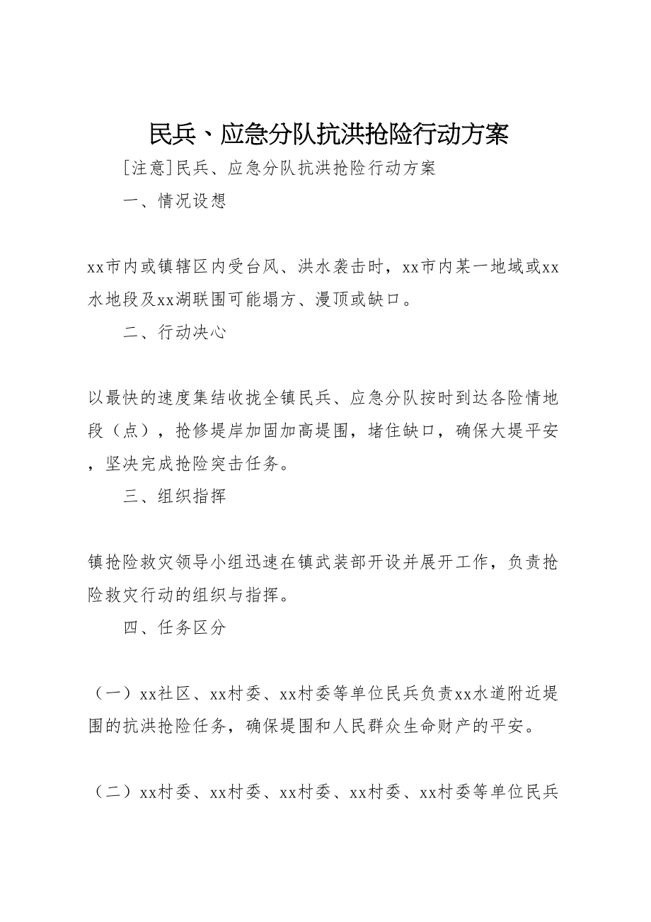 2023年民兵应急分队抗洪抢险行动方案 .doc_第1页