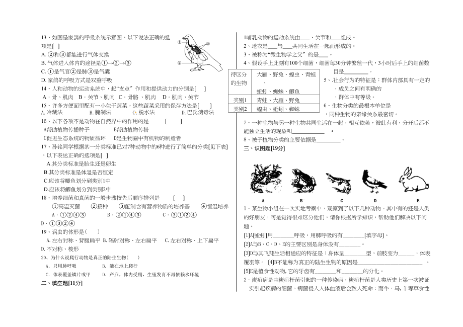 2023年新河第一学期八年级生物第三次月考试卷.docx_第2页