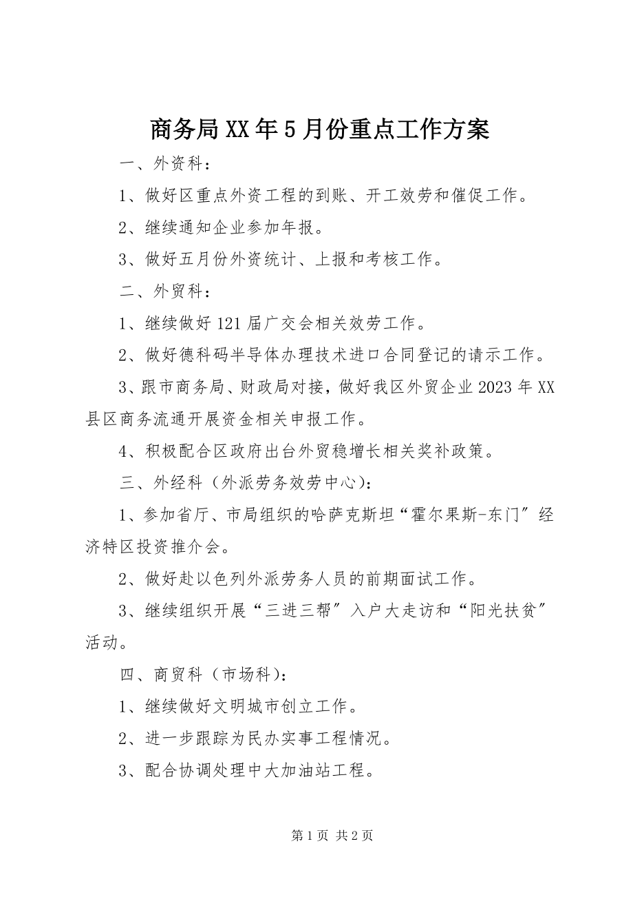 2023年商务局5月份重点工作计划.docx_第1页