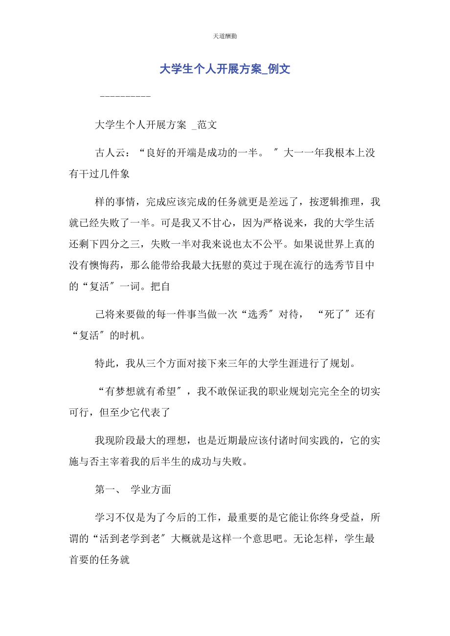 2023年大学生个人发展计划例文.docx_第1页