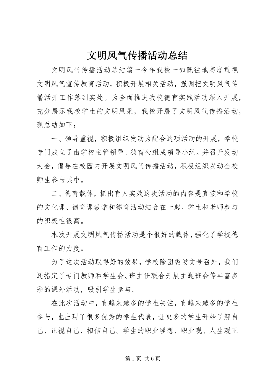 2023年文明风尚传播活动总结.docx_第1页