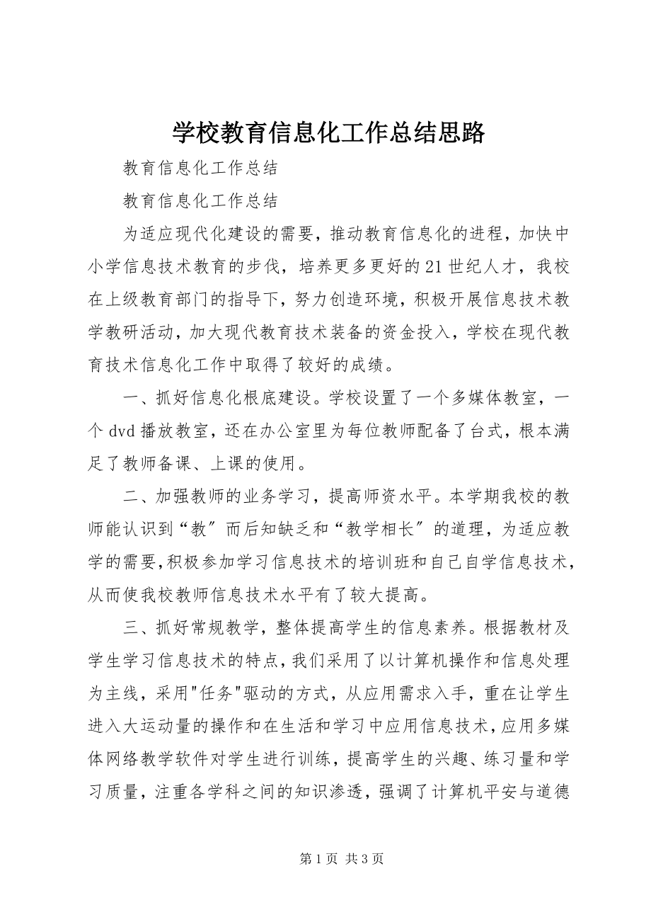 2023年学校教育信息化工作总结思路.docx_第1页