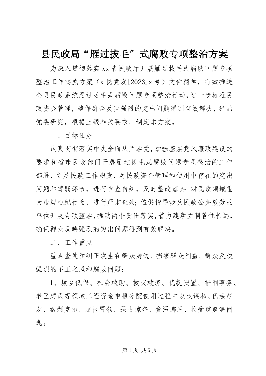 2023年县民政局“雁过拔毛”式腐败专项整治方案.docx_第1页