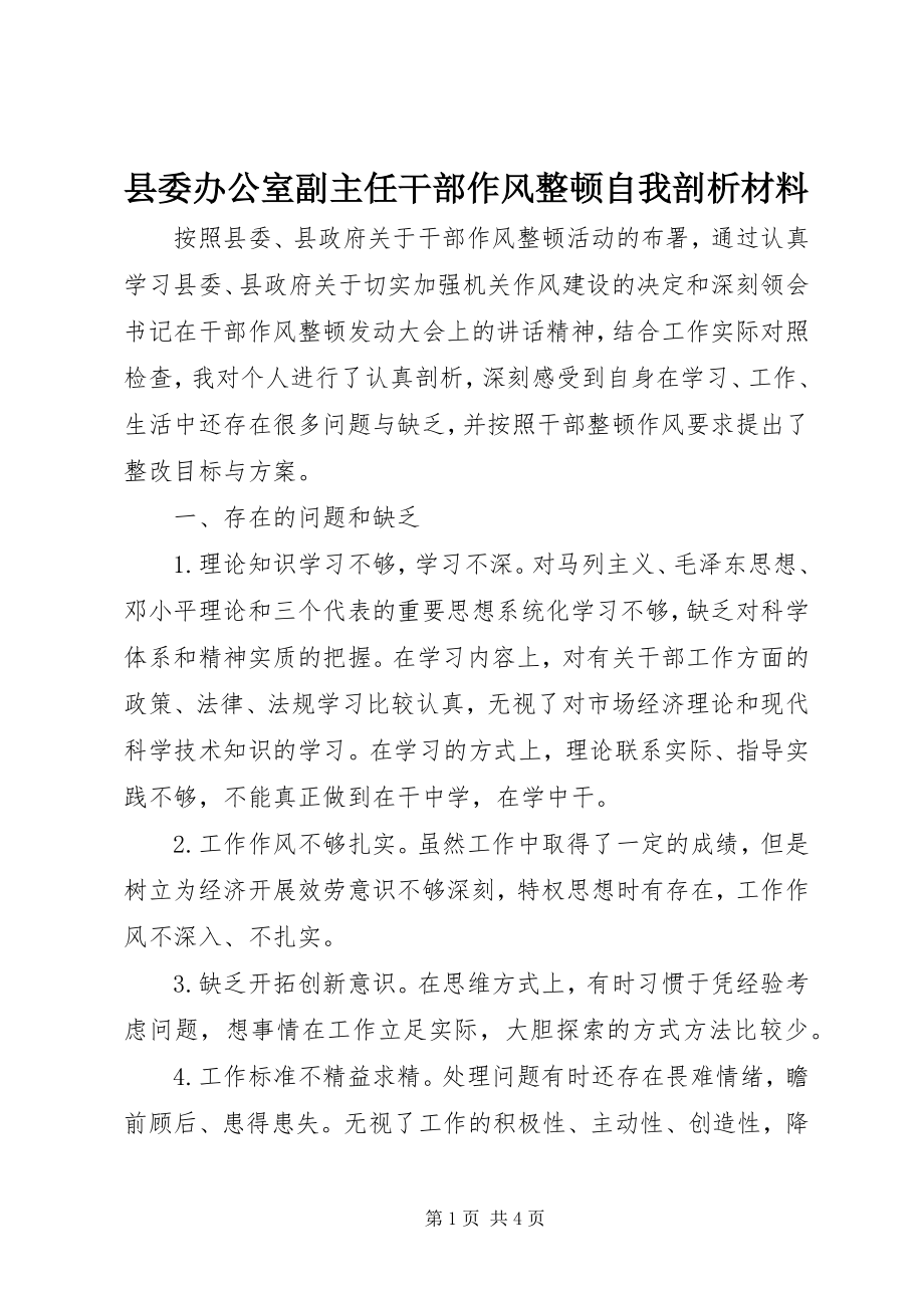 2023年县委办公室副主任干部作风整顿自我剖析材料.docx_第1页