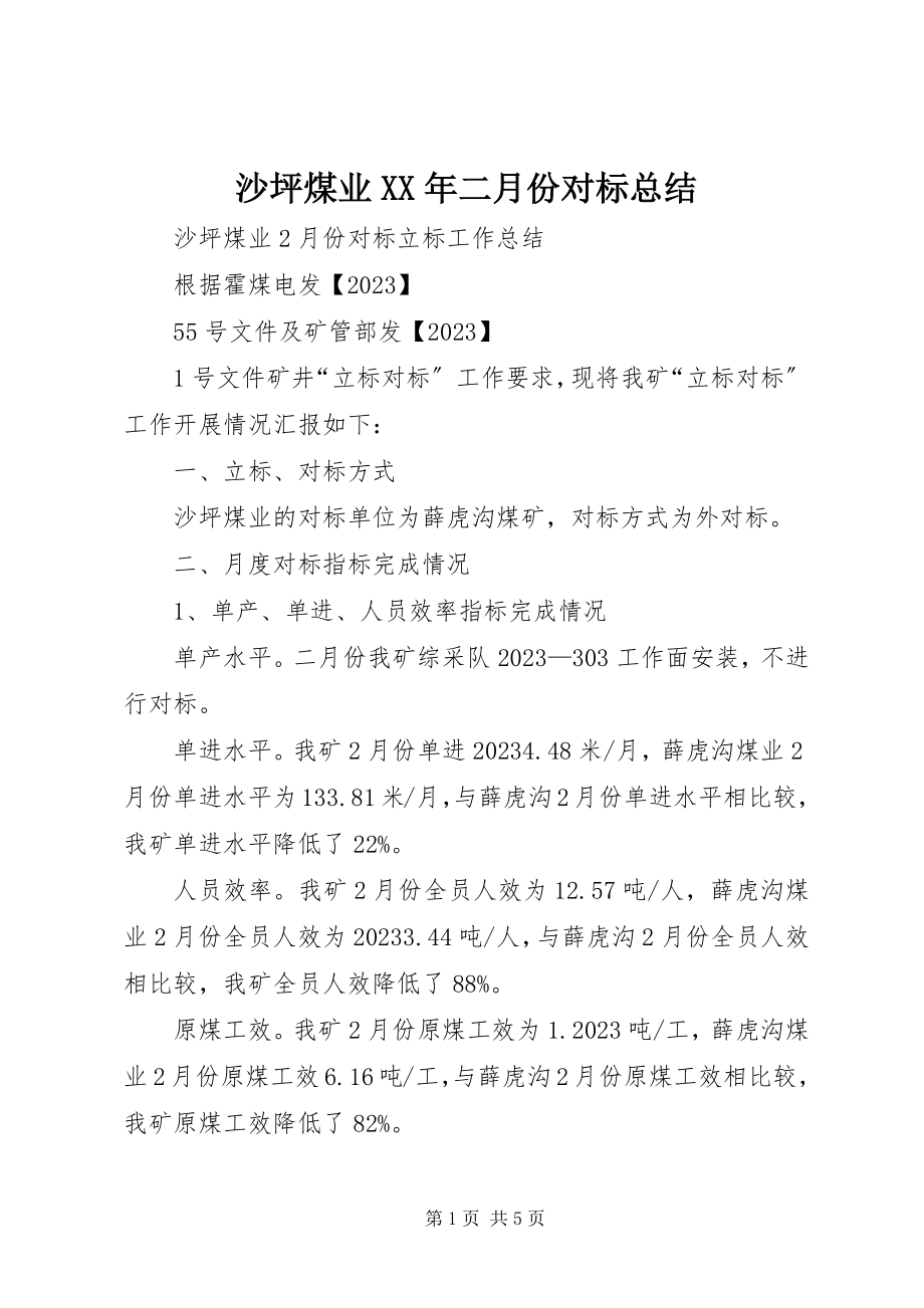 2023年沙坪煤业二月份对标总结.docx_第1页