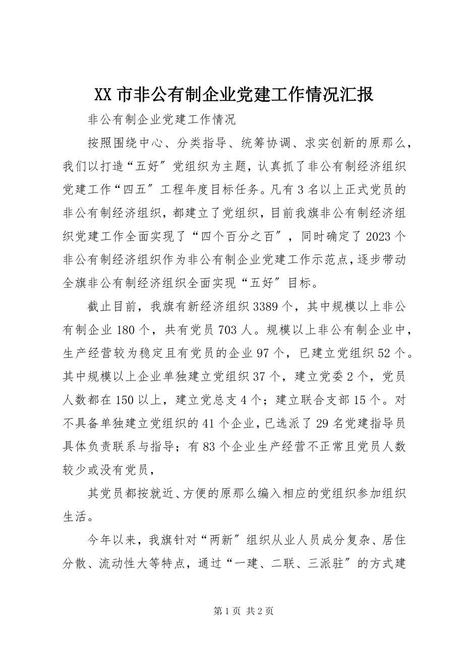 2023年XX市非公有制企业党建工作情况汇报新编.docx_第1页