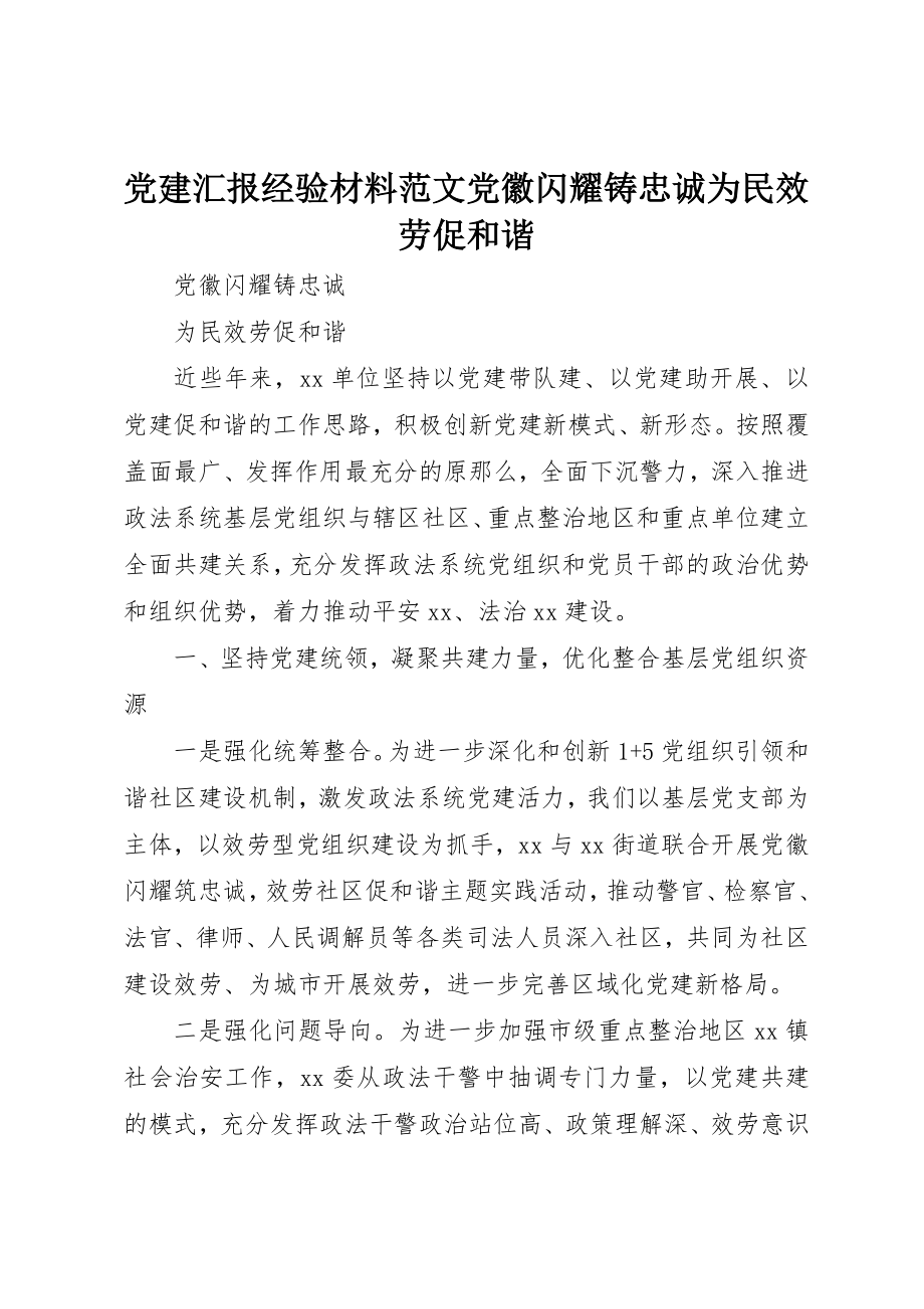 2023年党建汇报经验材料《党徽闪耀铸忠诚为民服务促和谐》.docx_第1页