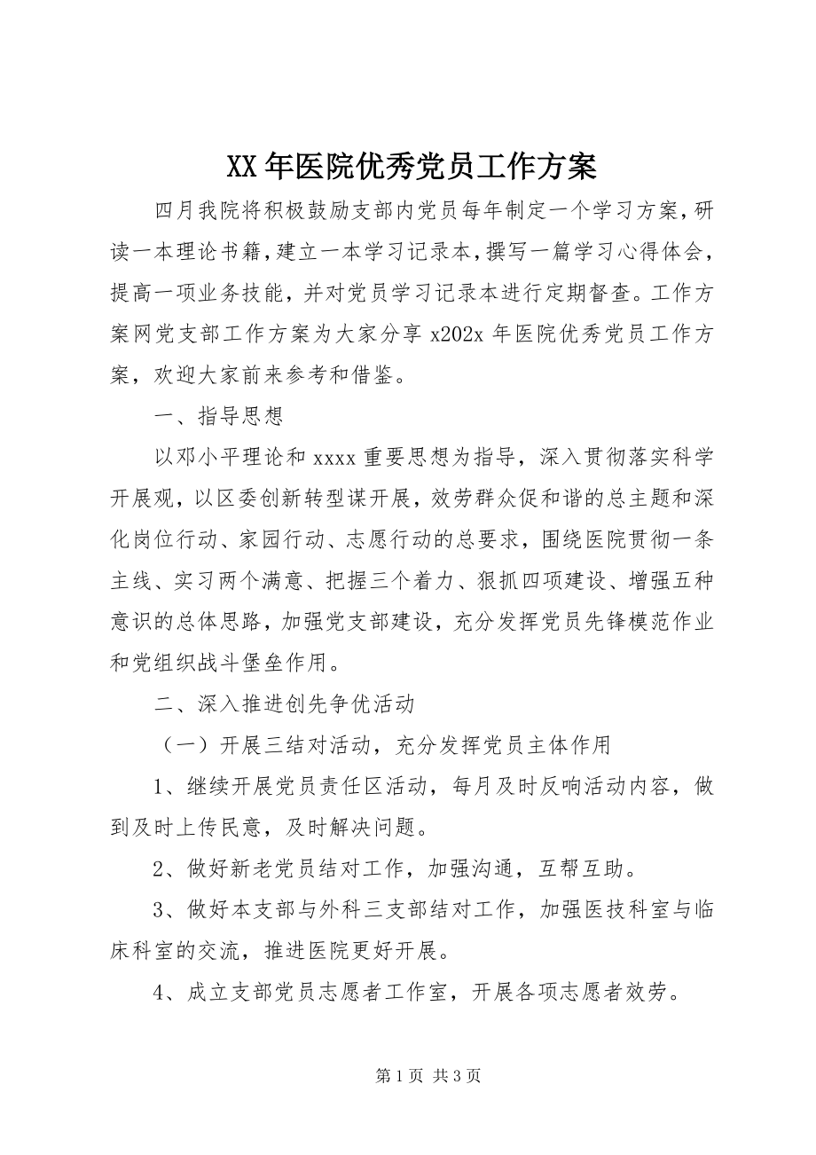 2023年医院优秀党员工作计划.docx_第1页